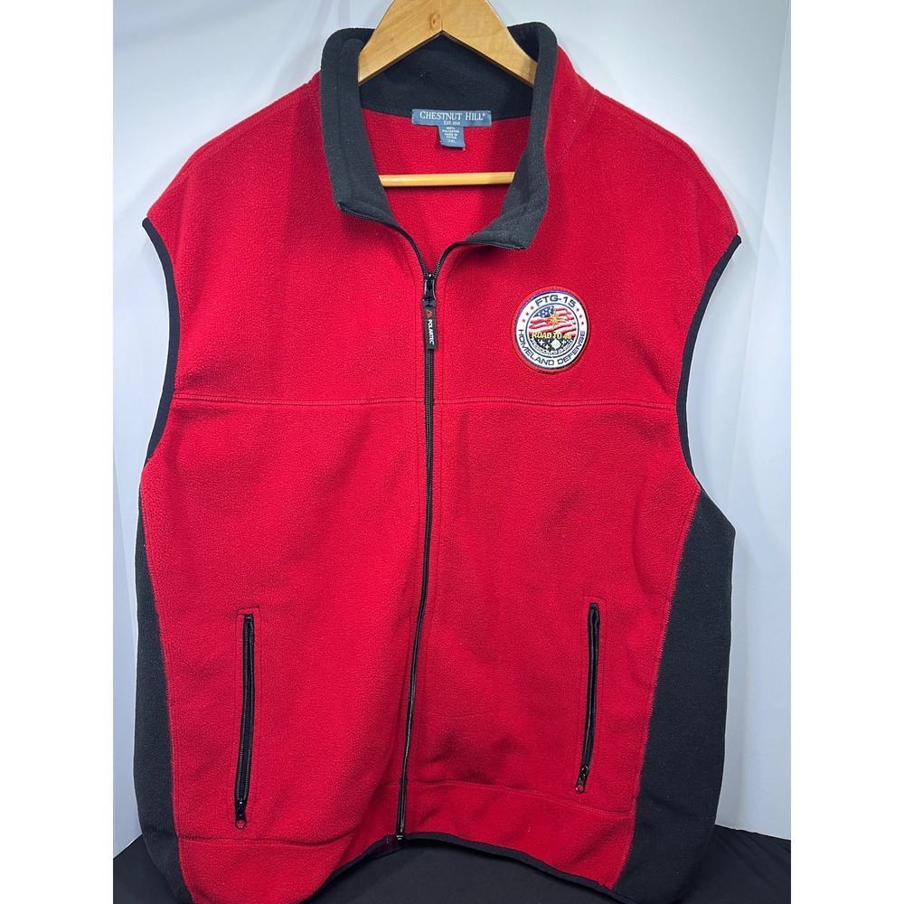 Chestnut Hill Mens 2XL Red Fleece Vest Polartec FTG-15 Homeland Defense Patch